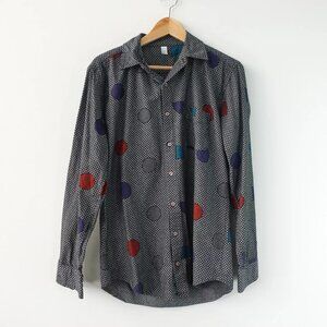 American Apparel Chambray Button Down Polka Dot Geometric Collared Shirt Art